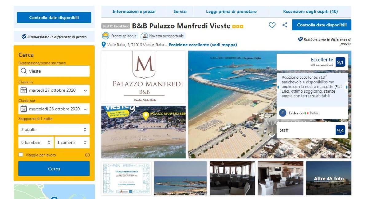 B&B Palazzo Manfredi Vieste, Fronte Mare Con Parcheggio Exteriör bild